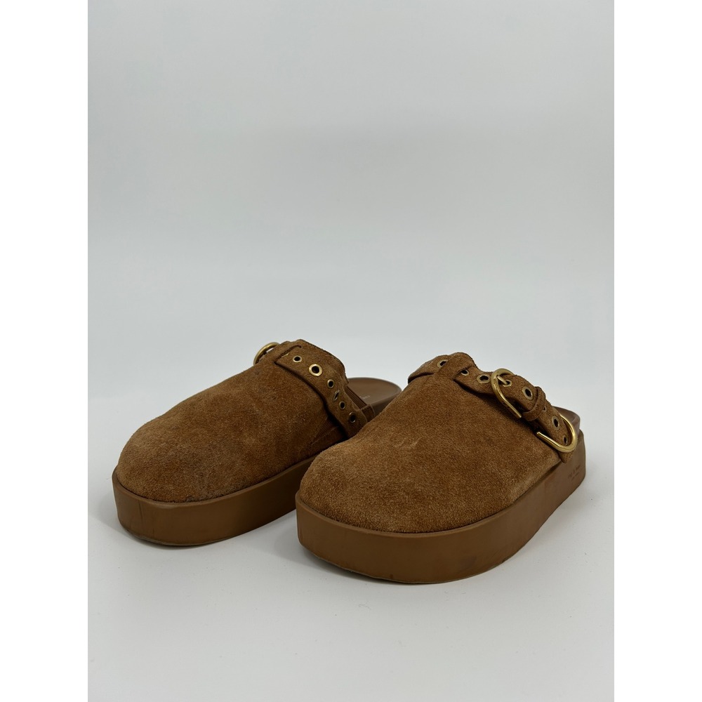 Rag & Bone Ansley Suede Platform Clogs Brown Buckle Mules Lug Sole Womens SZ 8